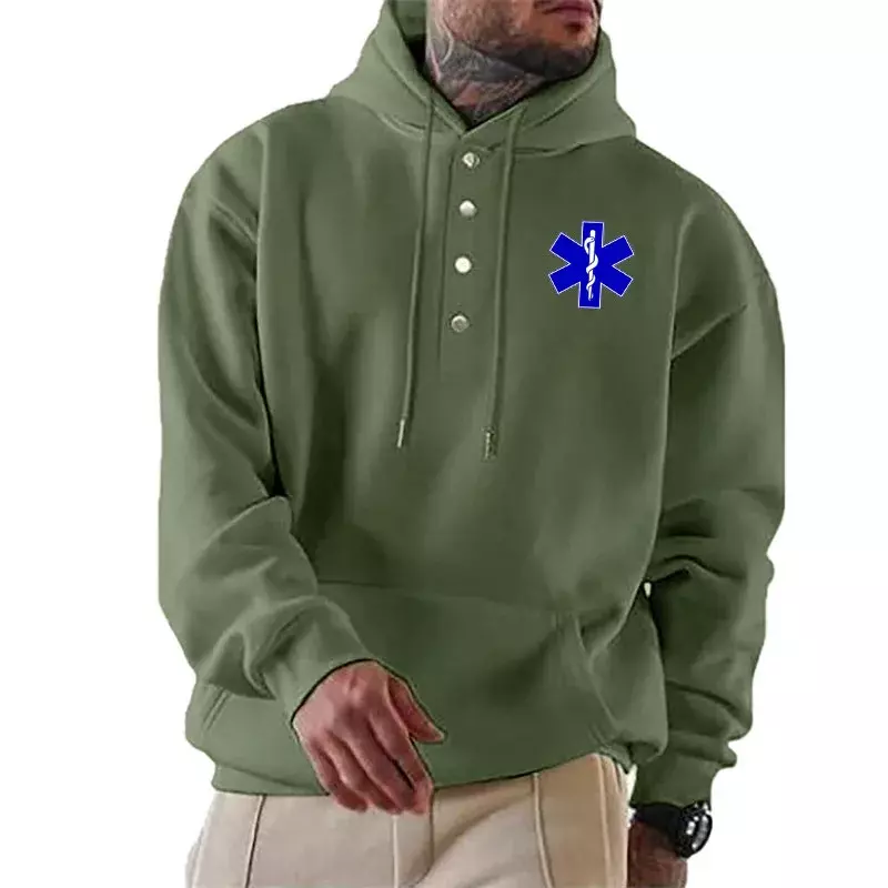 Sweatshirt pullover kasual pria, Hoodie Sweatshirt bercetak ambulan darurat, Atasan Pria warna Solid
