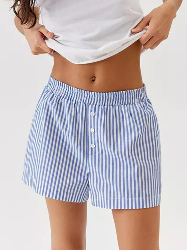Women Y2K Plaid Pajama Shorts Elastic Low Waist Short Lounge Bottom Summer Casual Boxer Short Streetwear