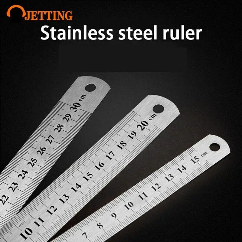 Penggaris pembentuk lurus logam Stainless Steel, alat pengukuran presisi dua sisi 15/20/30cm