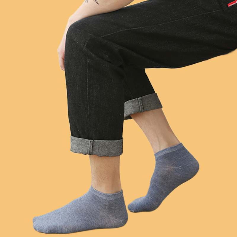 ถุงเท้าผู้ชาย5คู่ถุงเท้าธุรกิจผ้าคอตตอนนุ่มระบายอากาศสีทึบถุงเท้าเรือสำหรับฤดูใบไม้ผลิฤดูใบไม้ร่วง