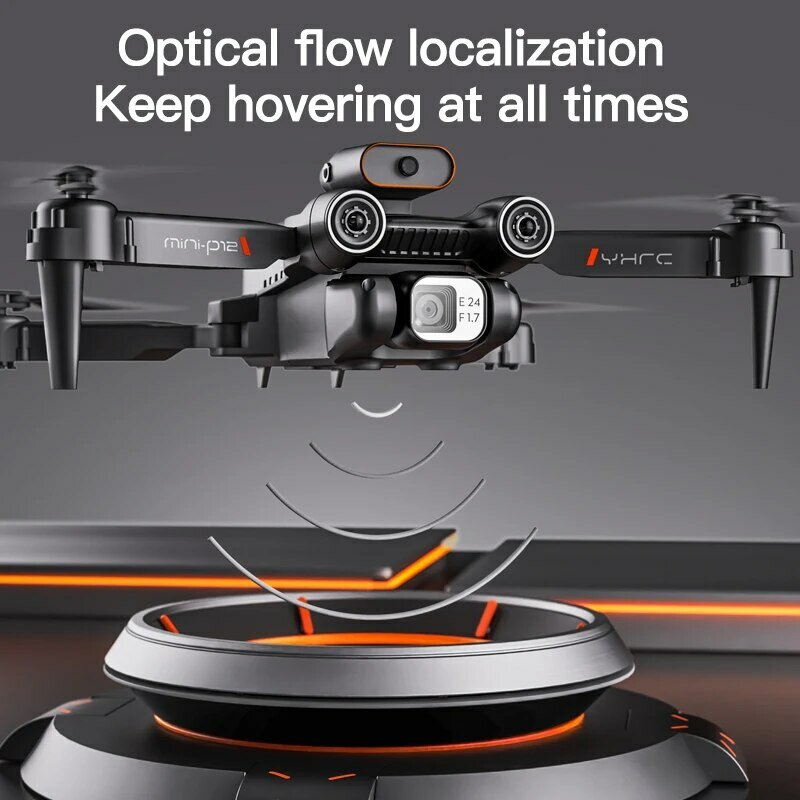 P12 kamera ganda fotografi udara Optical Flow Positioning dapat dilipat kendaraan udara tanpa awak pesawat Remote control hadiah mainan