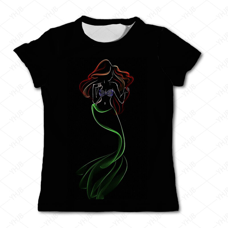 2024 Sommer Mode Meerjungfrau T-Shirts Mädchen T-Shirts 3D-Druck Ariel Prinzessin T-Shirts Kinder Anime kurze Ärmel lässig Top T-Shirt