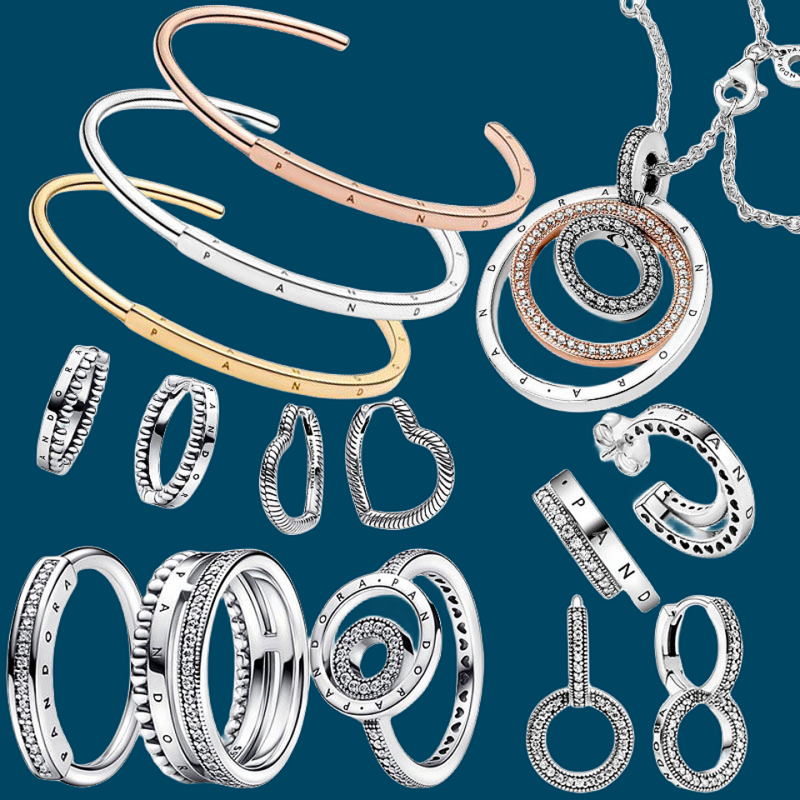 Perhiasan perak asli populer gelang 925 cocok untuk memakai anting DIY Pandora hadiah perhiasan wanita menawan
