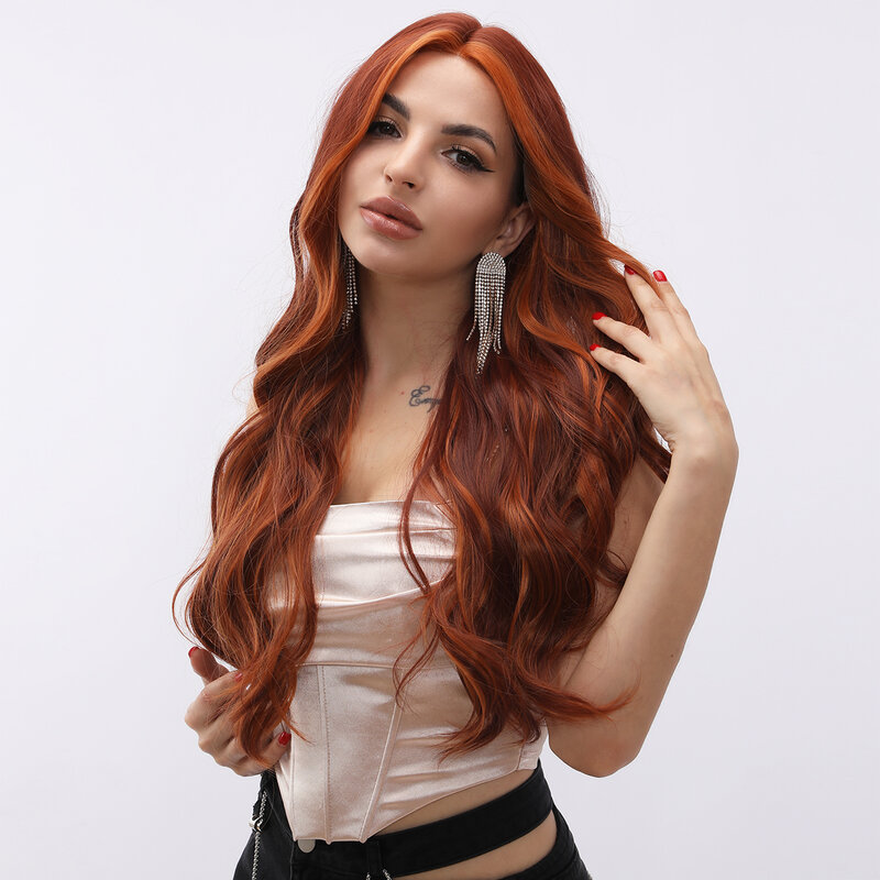 Smilco-Peluca de cabello sintético con malla frontal para mujer, postizo de pelo largo con parte en T, color rubio, 13x5x1, resistente al calor
