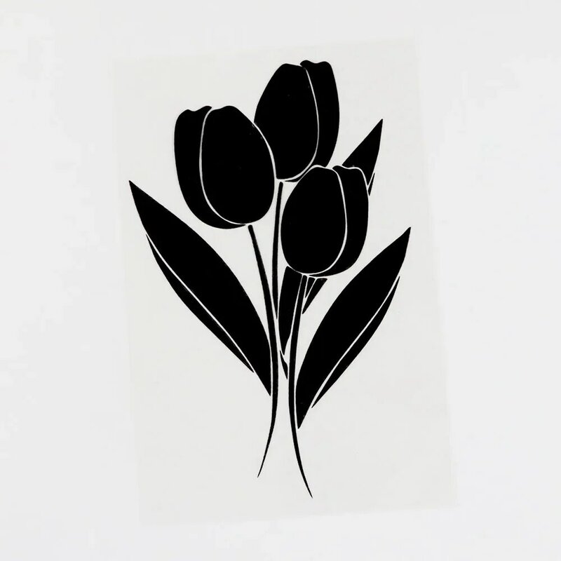 Black/Silver Pretty Plant Flower Tulips Vinyl Car Sticker Decal Covering Scratches 10.3CM×16.4CM