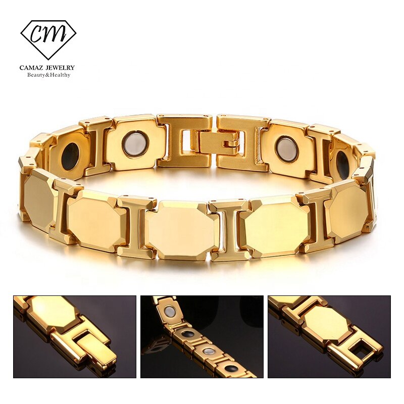 Custom  Logo Energy Germanium Magnetic Health Care Bracelet Gold Plated Jewelry Tungsten Bracelet For Men Women
