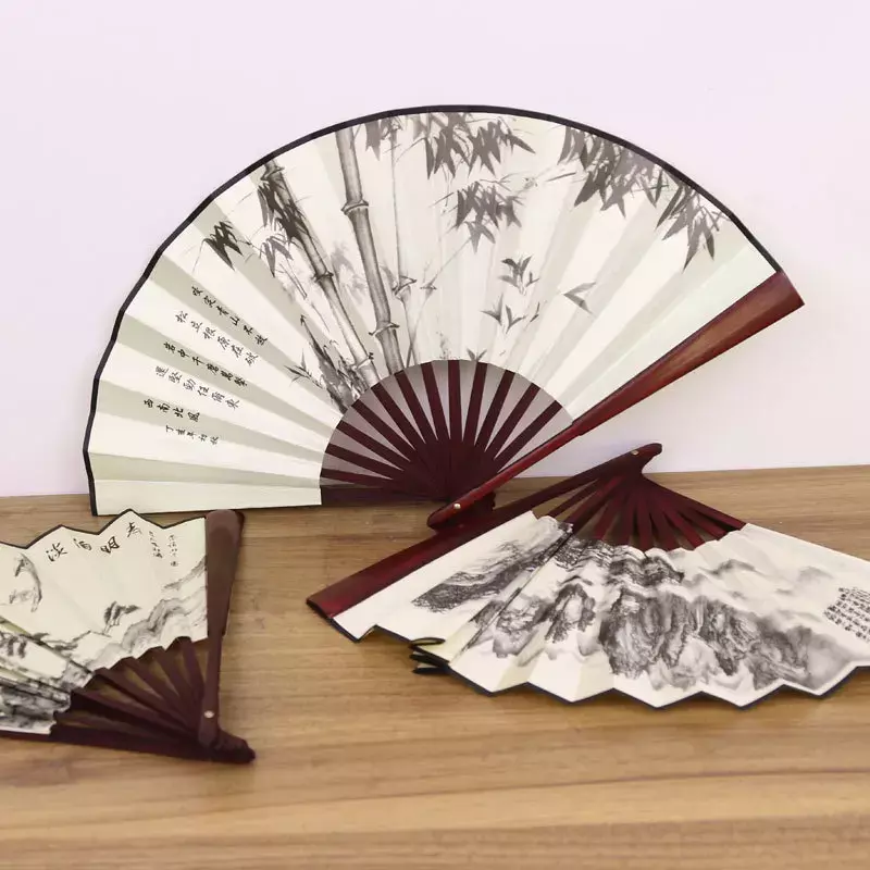 1Pcs Retro Folding Silk Fan Chinese Style Decorative Men Pocket Bamboo Handle Hand Held Fan Party Favors Home Decoration Crafts
