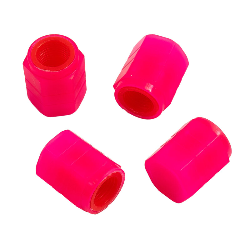 Tapa de válvula de neumático de coche de alta calidad, accesorios de coche, cubierta de neumático de rueda de coche rosa, herramienta de 4 piezas, ABS impermeable fluorescente