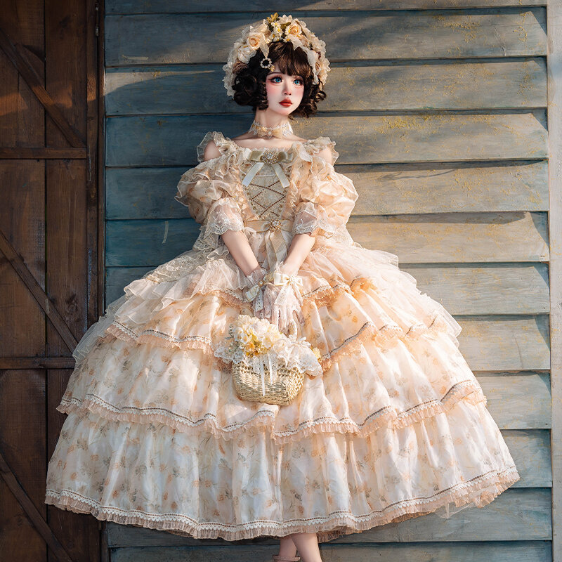 Flower Wedding Girl Lolita Skirt Floral Chiffon Dress JSK