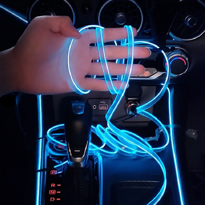 Decoração LED Faixa Interior do Carro, Luzes de Néon Flexíveis, Lâmpada Atmosfera, Luz Ambiente Auto Universal, 12V, 5m, 4m, 3m, 2m, 1m
