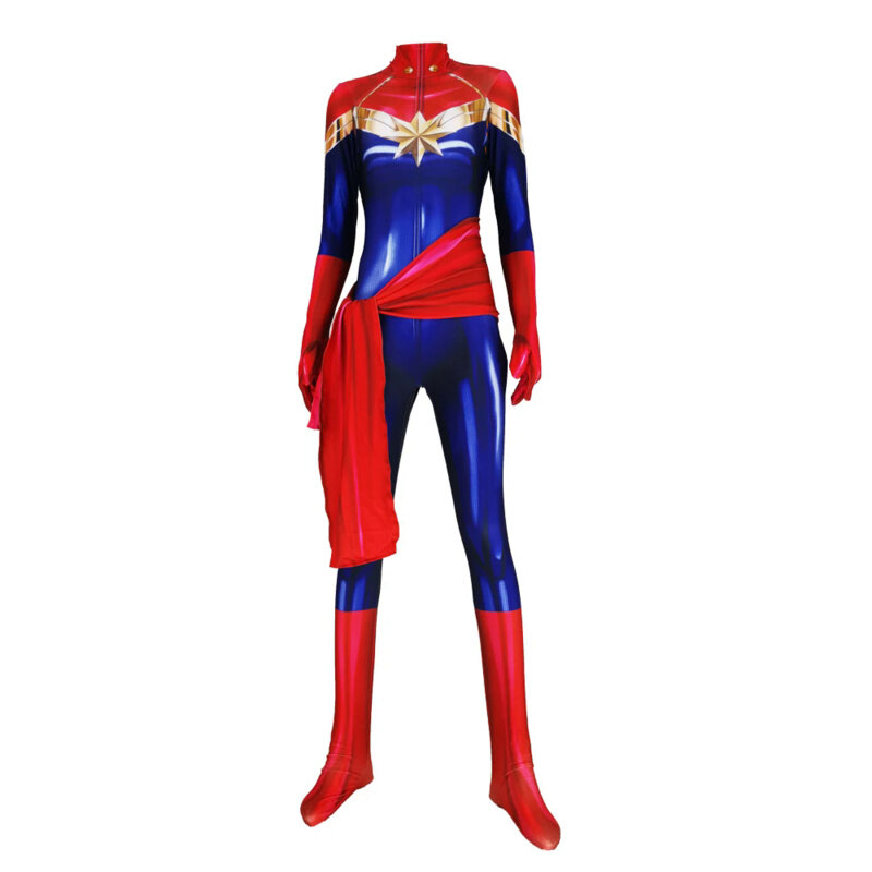 Halloween Carol Danvers Cosplay Costume Adults Kids Female Superhero Zentai Suit Woman Girls Bodysuit