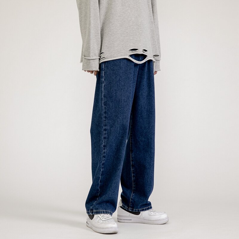 Pantalones vaqueros holgados para hombre, Jeans clásicos, rectos, de pierna ancha, estilo Hip Hop, color azul claro, gris y negro, moda coreana, novedad de 2023