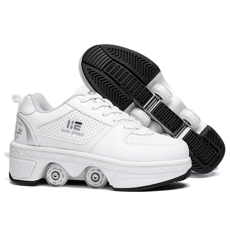 KOFUBOKE Sepatu Roller Skate Deformasi Uniseks Sneakers Roda Parkour Dewasa Anak-anak Laki-laki Perempuan Sepatu Quad Sepatu Kick Roller
