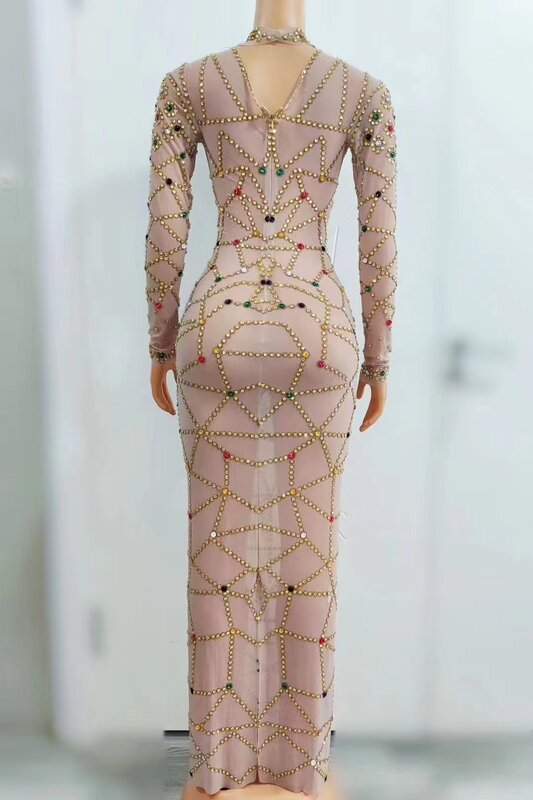Spersonalizowana koronka z długimi rękawami i kryształkami z wysokimi elastycznymi cekinami seksowny, obcisły sukienka sukienka na przyjęcie urodzinowe Performance Longuette