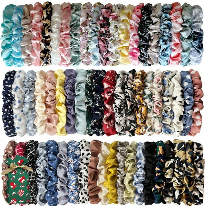 Wholesale 60PCS Silk-Like Women Elastic Hair Scrunchies For Women Hair Ties Rubber Band Hair Rope Accessories