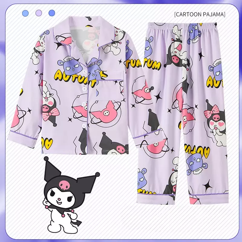 Neue Sanrio Cinna moroll Kuromi meine Melodie Kinder Cartoon Pyjama lässig Frühling Langarm Flip Neck Cardigan Mädchen Nachtwäsche