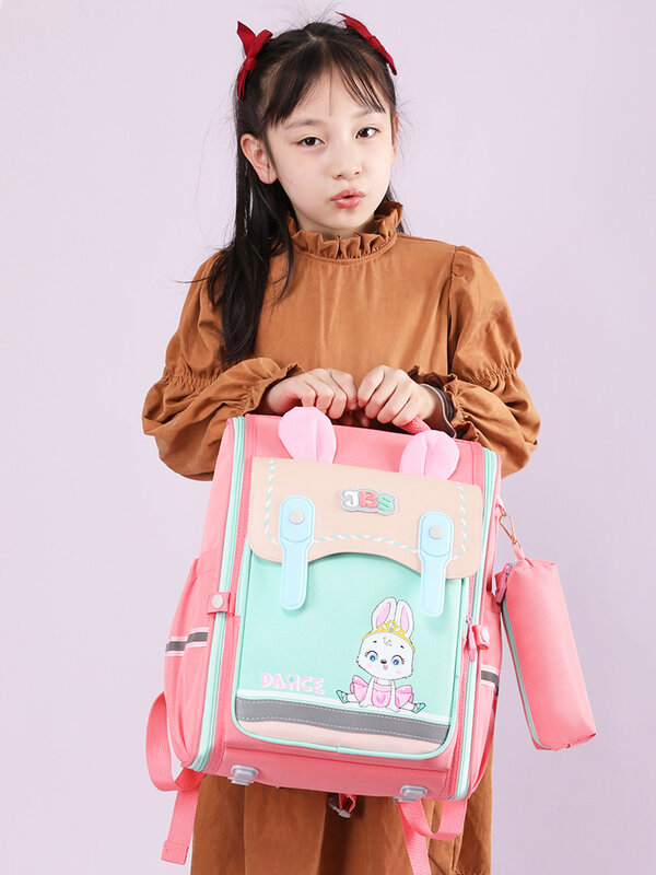 Backpack 2pcs Set with Pencil Case, Dancing Rabbit Girl, Space Bear Elementary School Bookbag Boy Lightweight Casual Daypack