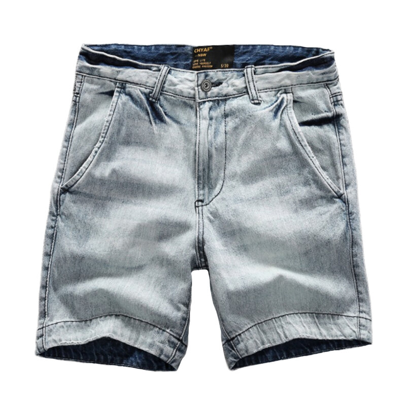 Verão Retro Straight Denim Cargo Shorts Para Homens Fazer Old Wash 100% Algodão Amekaji Harajuku Y2K Streetwear Na Altura Do Joelho Praia Jeans