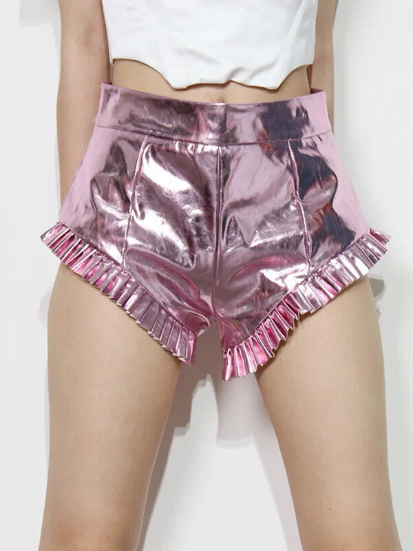 Однотонные облегающие шорты ROMISS для женщин с высокой талией и асимметричным подолом в стиле пэчворк с оборками летние минималистичные короткие брюки женские новые