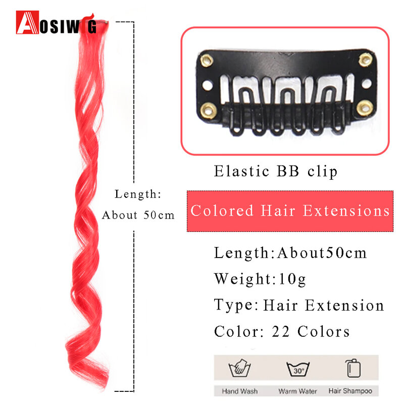 20Inch Synthetic Hair Extensions With One Clip Heat Resistant Rainbow Hair Piece For Women Long Curly Wavy Style Colorful Hair
