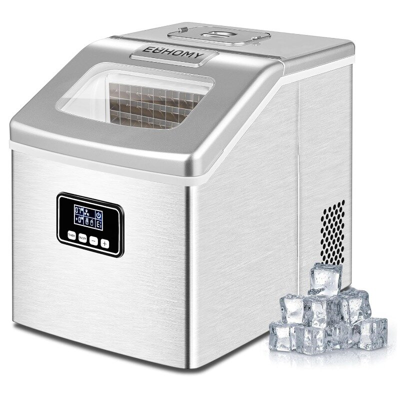 EUHOMY mesin pembuat es meja, pembuat es ringkas portabel 40lbs/24 jam, Pembersih sendiri otomatis, 24 buah es/13 menit