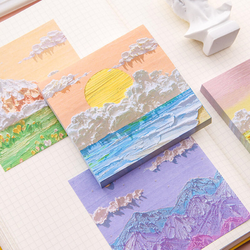 80 arkuszy obraz olejny samoprzylepna podkładka Memo kolorowy notatnik kartki samoprzylepne biuro szkoła dostawa artykułów piśmienniczych dziennik naklejki dla studentów