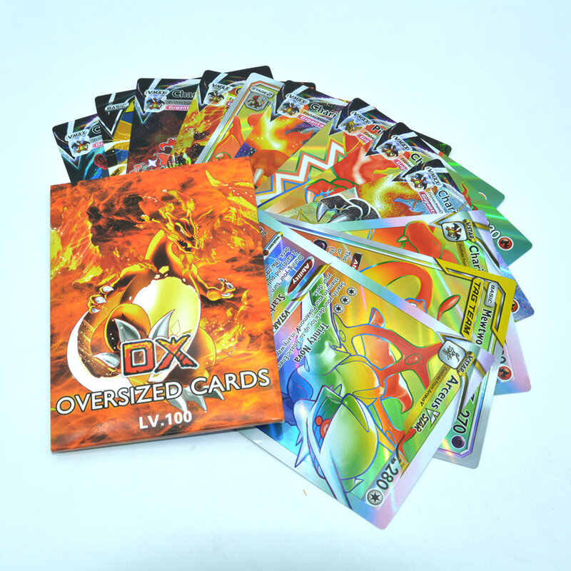 Pokemon 12 pezzi Grande collezione di giochi Anime oversize inglese Arceus Pikachu Charizard Mewtwo Vstar Vmax GX V Cartoon Big Cards