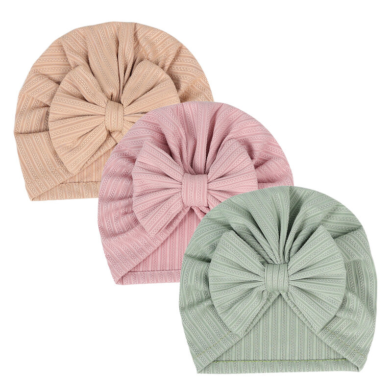 Elastic Striped Baby Knot Turban Newborn Hats Girl Indian Hat Big Bow Soft Hair Accessories Kids Beanies Photo Props Headwraps
