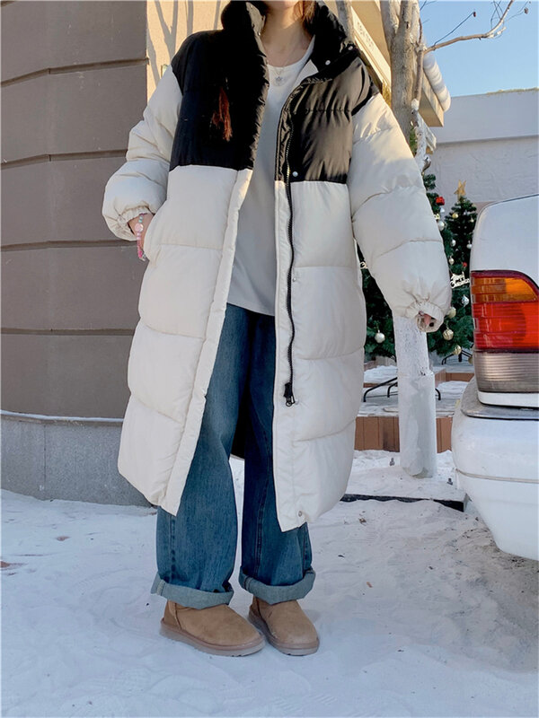 Alien Kitty 세련된 여성용 패치워크 다운 재킷, 루즈 하이 스트리트, 겨울 데일리 OL, 두껍고 따뜻한 올 매치, 우아한 맥시 파카