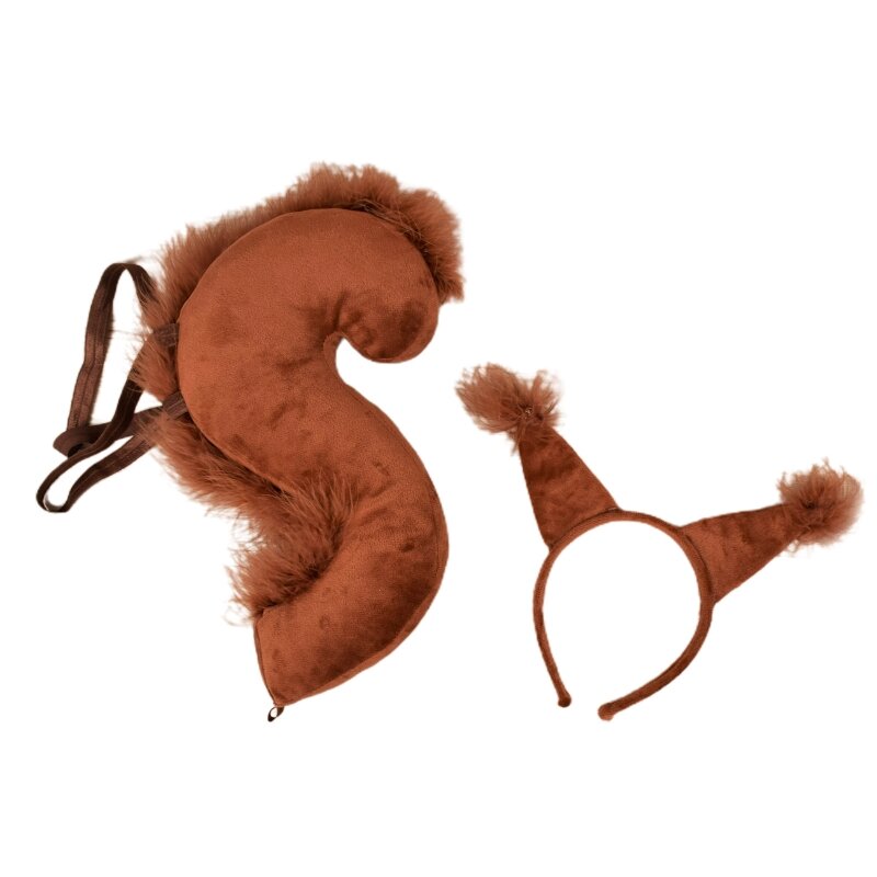 for Creative Squirrel Ears Shape Headband and Tail Halloween Cosplay Costume Party Accessories for Children Rave Party