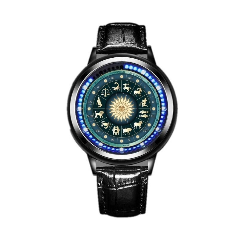 Custom Photo Watch para casal All Black Leather LED Unisex Quartz Wristwatches Envie a sua foto