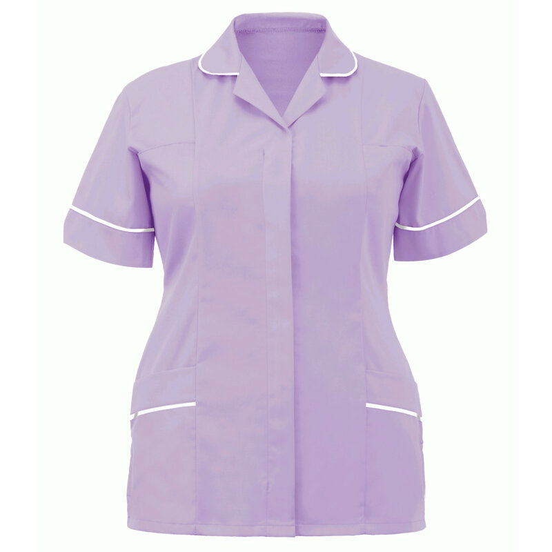 Uniforme de enfermera de manga corta para mujer, Túnica de trabajo de talla grande, Tops de enfermería, clínica, solapa, Color sólido, Verano