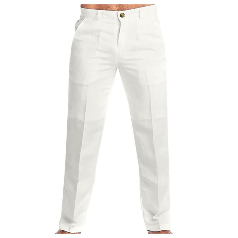 Mens Linen Long Pants Spring And Summer Pant Casual Solid Color Loose Trousers With Pocket Fashion Beach Pant Plus Size