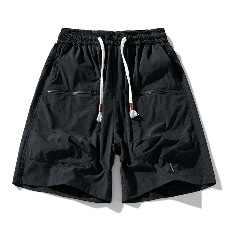 Men's Shorts Solid Color Zipper Pocket Cargo Pants Summer Fashion Drawstrings Shorts Comfortable Breathable Casual Shorts Men