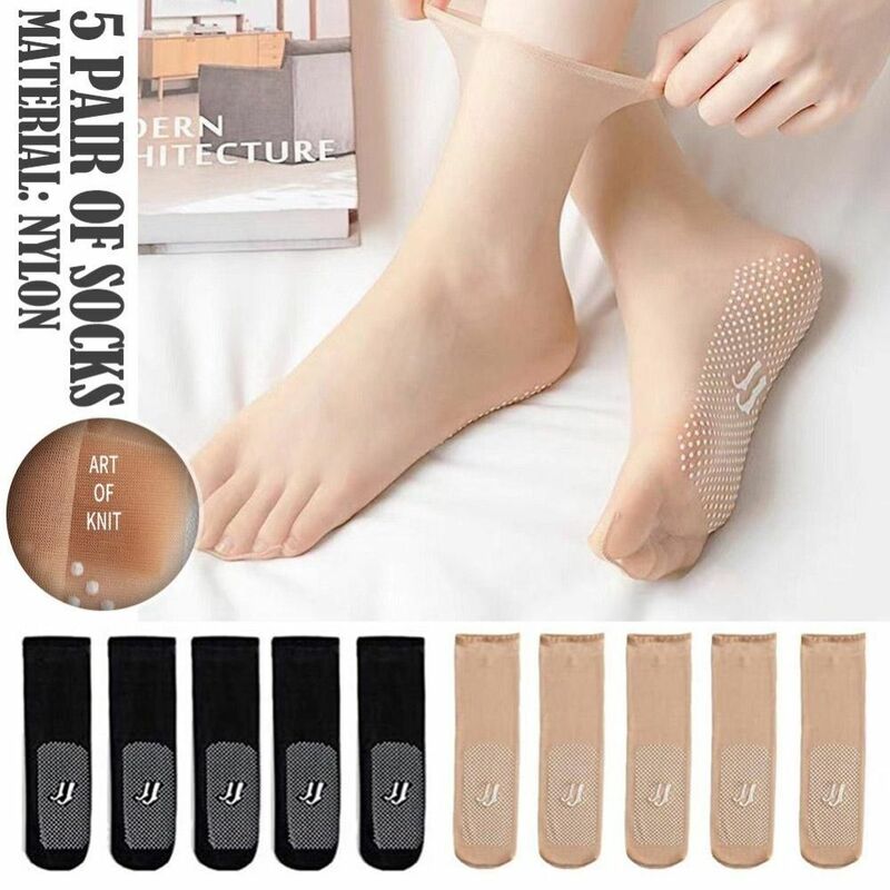 5Pair New Slip-resistant Massage Bottom Short Stockings Invisible Crystal Silk Socks Non-marking Silk Sheer Ankle Socks