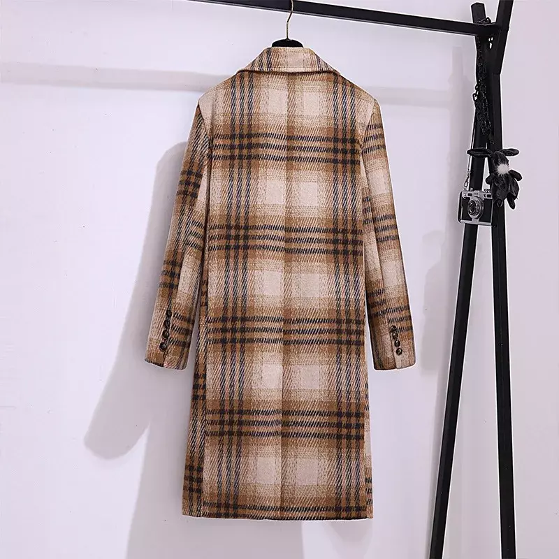 Blazer long en laine à carreaux pour femme, veste à double boutonnage, tenue de bureau formelle, manteau de travail d'affaires, tenue d'automne, 1 pièce