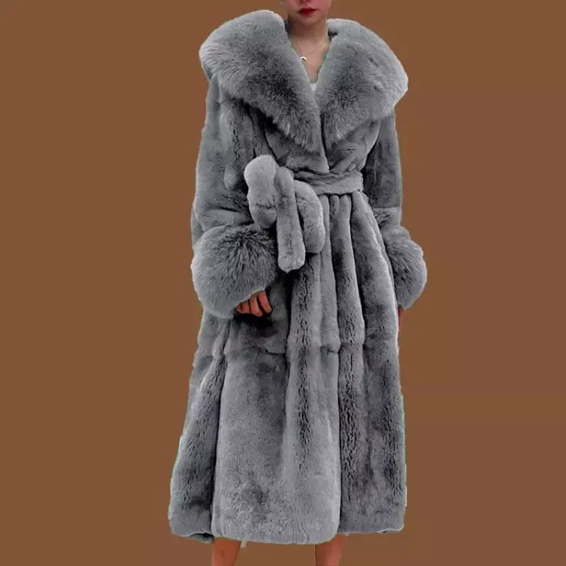 Winter Frauen lange Kunst pelzmantel dicke warme Nerz Pelz jacke Feder mäntel übergroße Oberbekleidung Pelz kragen Luxus Damen bekleidung