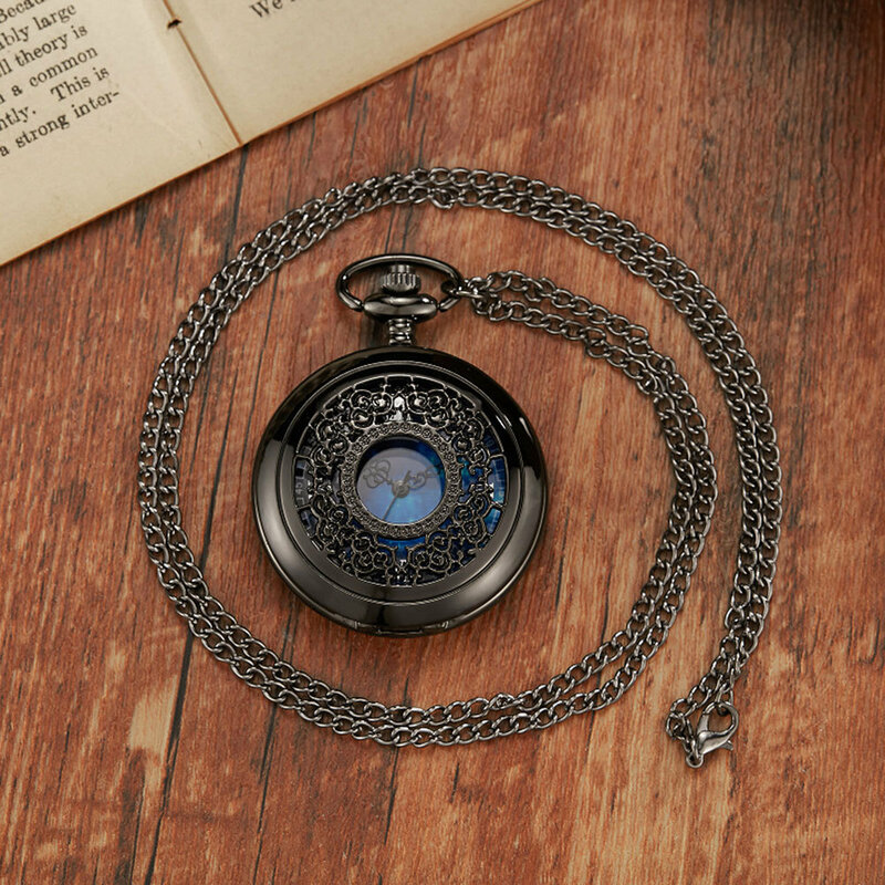 Bronze hohle Quarz Taschenuhr sternen klare blaue Zifferblatt Anhänger Vintage römische Digitaluhr