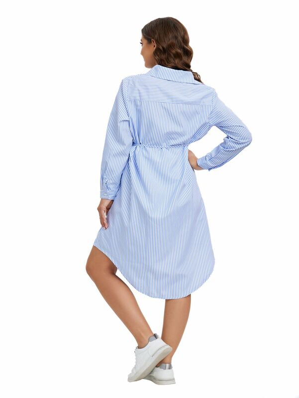 European and American style long sleeved maternity dress with striped lining