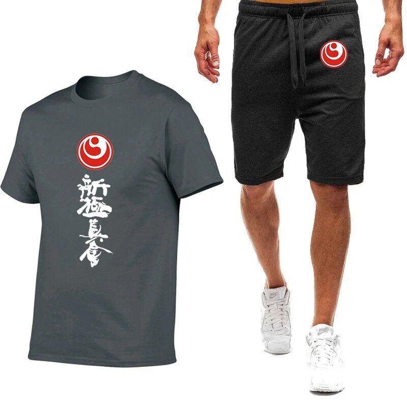 Letni męski Kyokushin Karate Casual rozrywka modny ruch T-shirt + spodenki nowy dziewięciokolorowy dwuczęściowy garnitur z krótkim rękawem