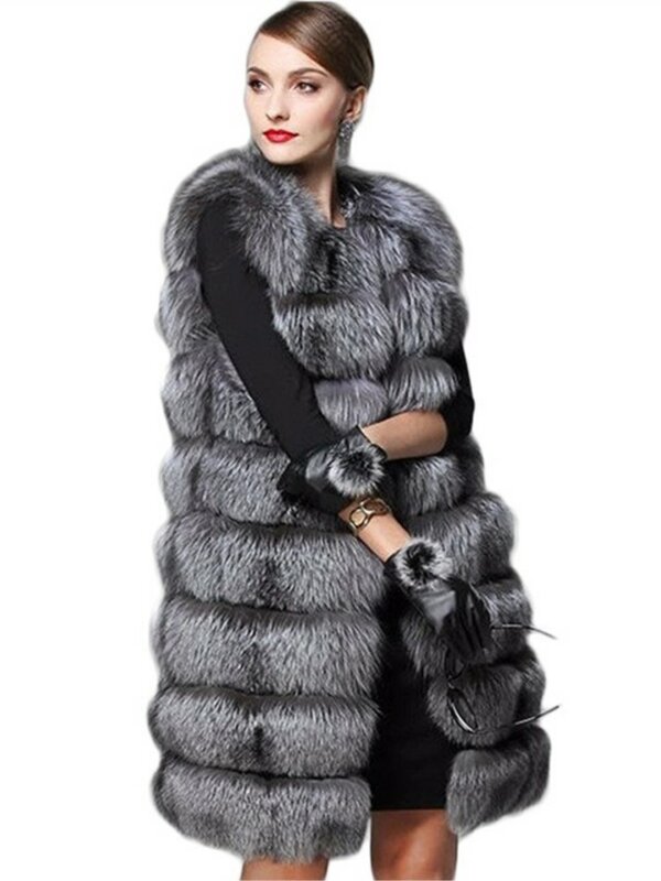 Colete longo de pele de raposa falso feminino, colete fino, casacos de pele falsos, colete quente, alta qualidade, luxo