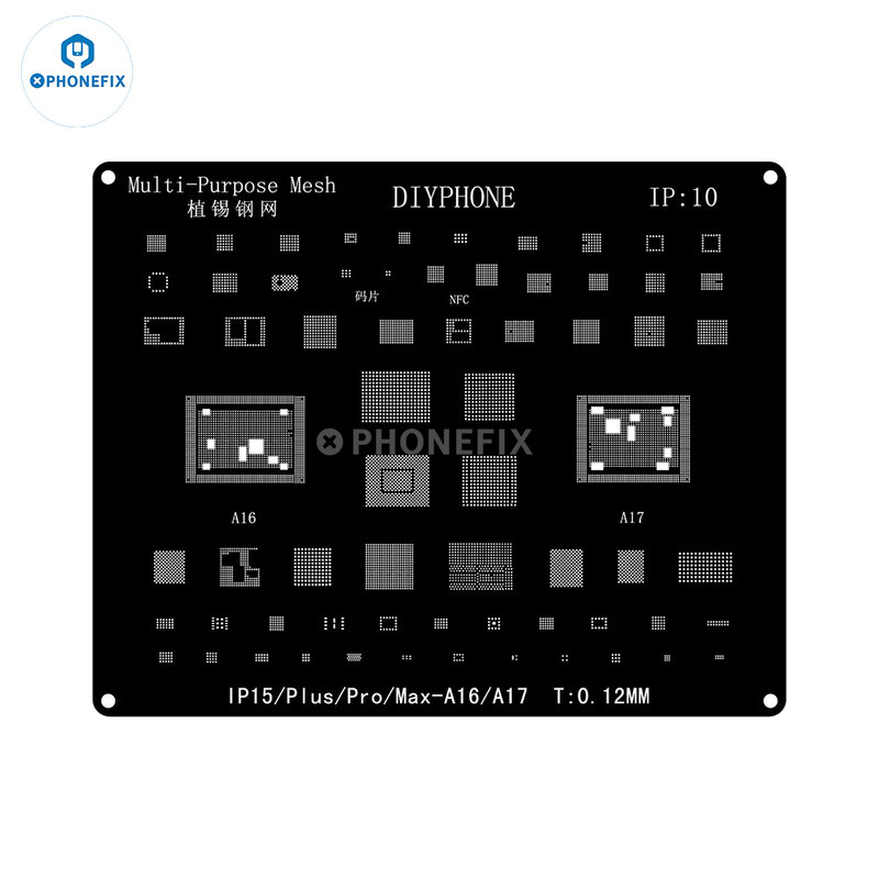 DIYPHONE-Kit de plantillas de Reballing BGA de acero negro para iPhone 15, 14, 13, 12, 11, X, 8, 7, 6, CPU, Chip IC, plantación de estaño, Red de soldadura