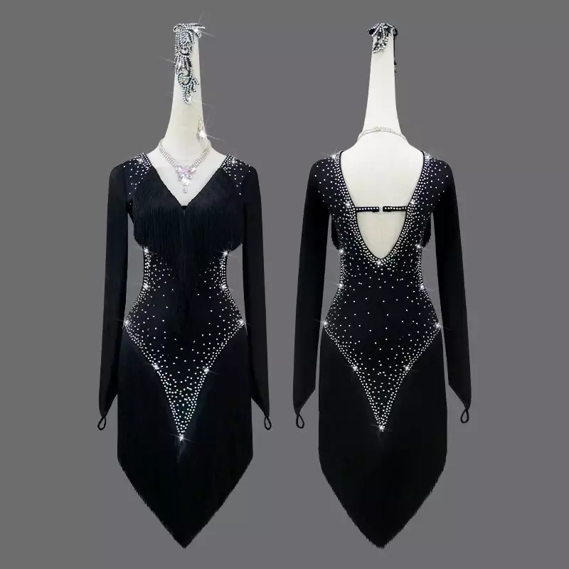 Black Performance Clothing Stage Costume Women Latin Dance Dress Competition Practice Ballroom Dancewear Top Outfit Girls Suit