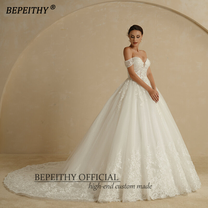 BEPEITHY-vestido de novia de princesa sin mangas para mujer, vestido de novia, cola de corte Vintage, falda brillante de marfil