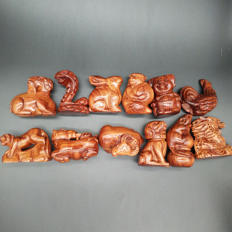 Wooden Yellow Pear Carved Ornaments Twelve Zodiac Animals Home interior Decoration Office Accessories Holiday Gifts Souvenirs
