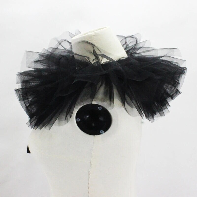 Chal victoriano malla con volantes y cuello falso para mujer, chal Vintage tul en capas con cuello desmontable, decorativa