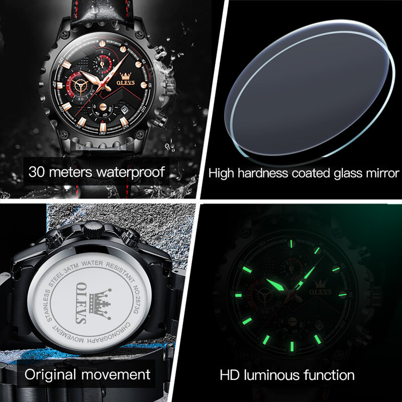 OLEVS Men's Watch Top Luxury Brand Date Waterproof Multi functional Timing Watch Fashion Sports Business Quartz Men's Watch
