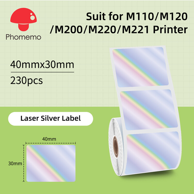 Etiqueta Adhesiva térmica cuadrada y redonda para impresora Phomemo M110/M200/M220, Color blanco mixto, resistente al agua, 40x30mm, 50x50mm
