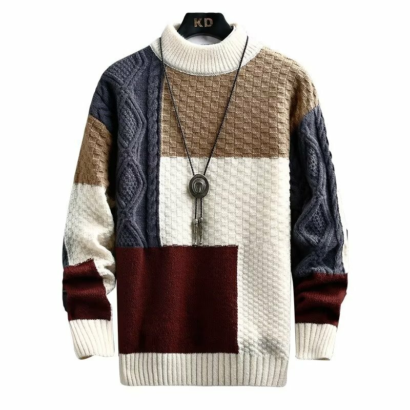 Suéter de moda para hombre, ropa de calle gruesa térmica, suéteres de rayas Retro, suéteres sueltos, moda coreana, primavera e invierno