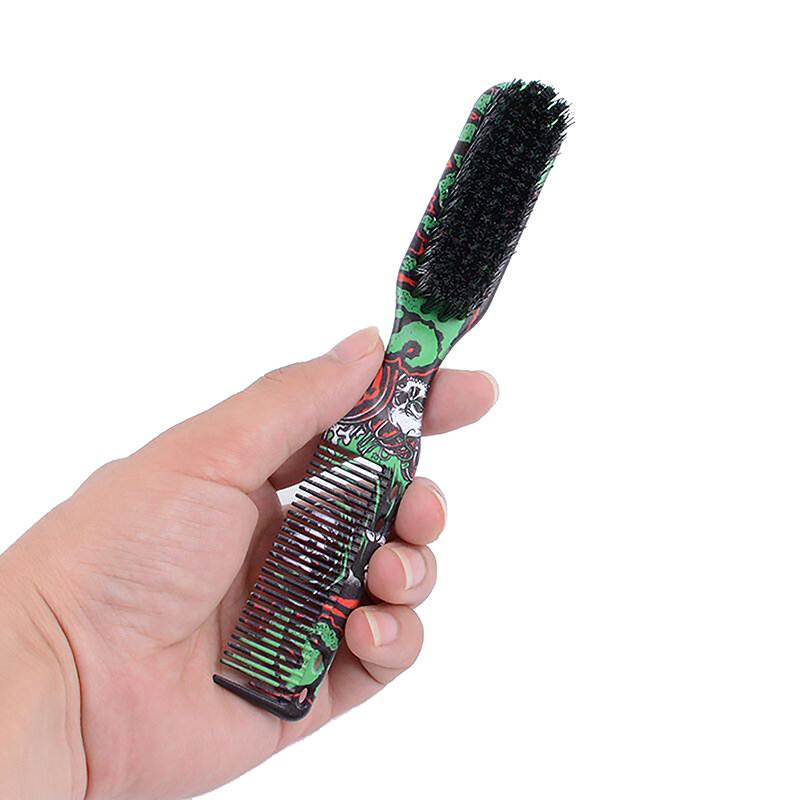 2 in 1 Beard Styling Brush Professional Shave Beard Brush Barber Vintage Oil Head Shape Carving Cleaning Brush with Comb